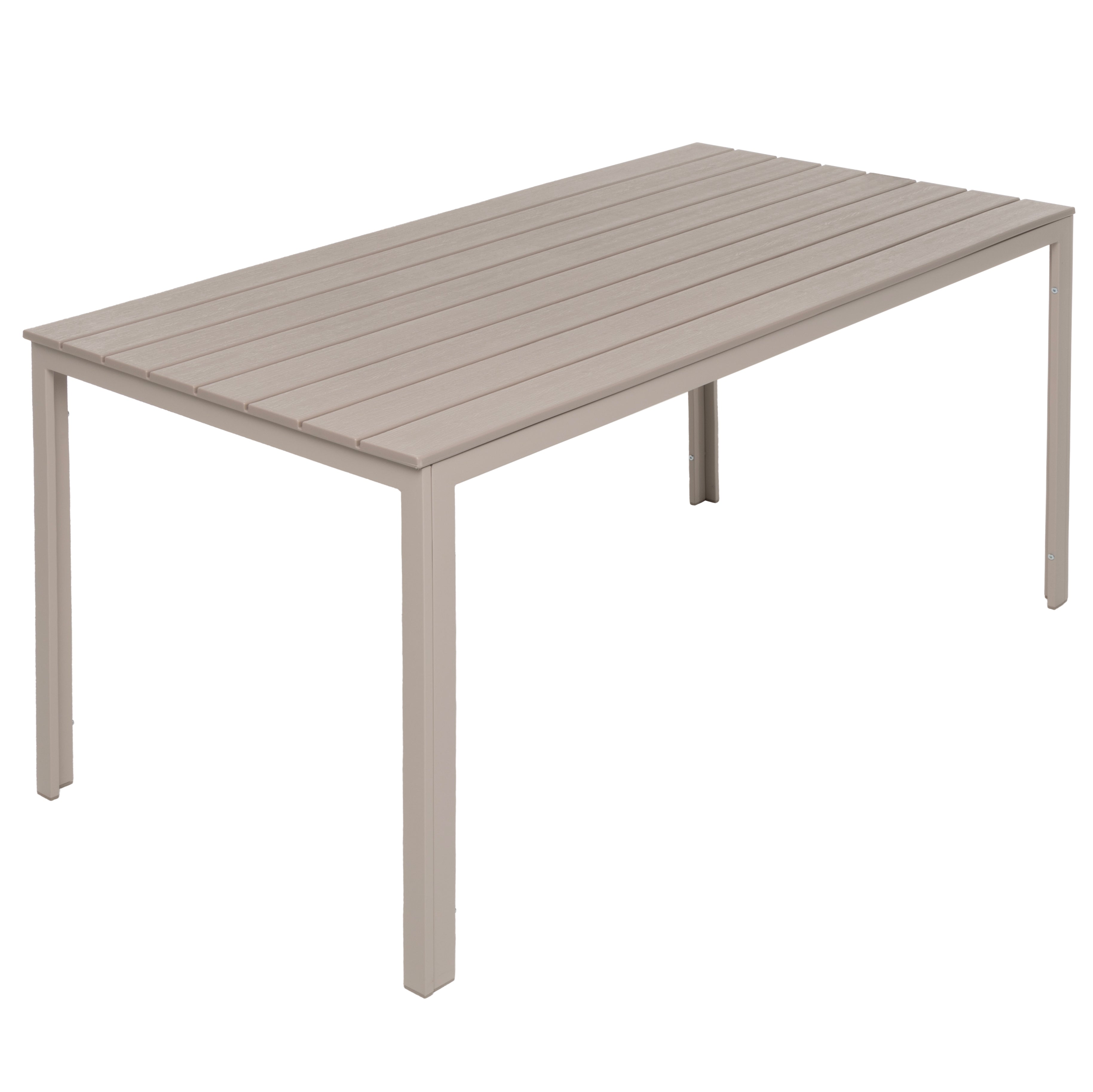 VESTIAMO CASA GIARDINO - Tavolo da giardino in acciaio Beige con Doghe Effetto Legno Tortora - h74x156x78 cm